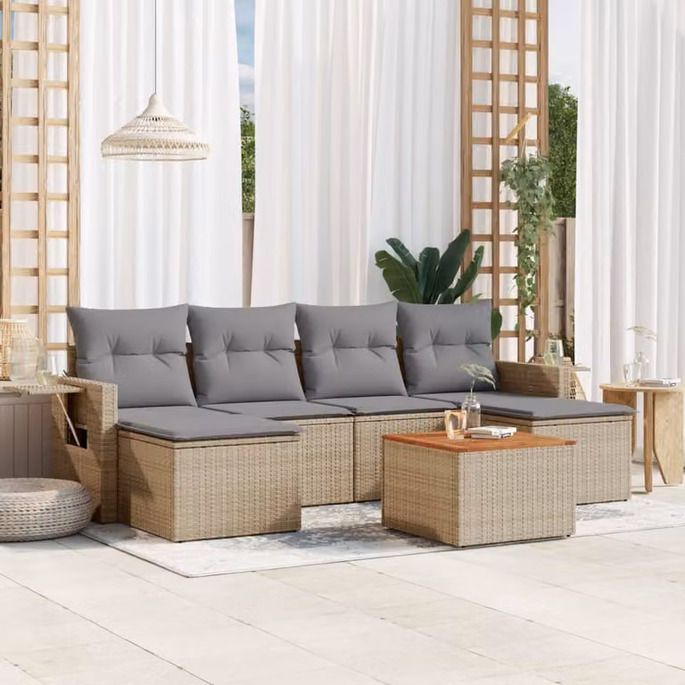 vidaXL Set Divani da Giardino 7 pz in Polyrattan con Cuscini Beige e Grigio