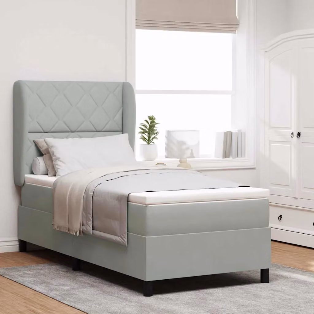 Letto a molle ibrido vidaXL con testiera in velluto Grigio, L/P: 200 x 100 cm
