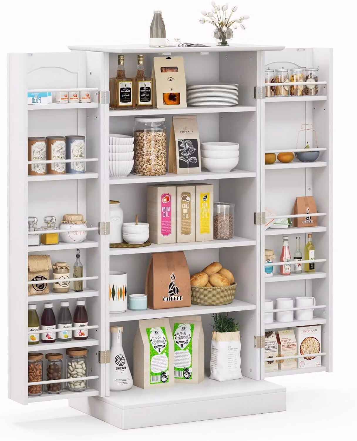 Mobile da cucina COSTWAY alto 120,5 cm, mobile buffet indipendente, credenza a 2 ante con protezione antiribaltamento, mobile dispensa moderno bianco