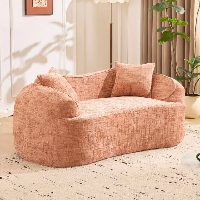 Desviae Divano curvo a 2 posti rosa con imbottitura in schiuma ad alta densità e molle per soggiorno camera da letto ufficio