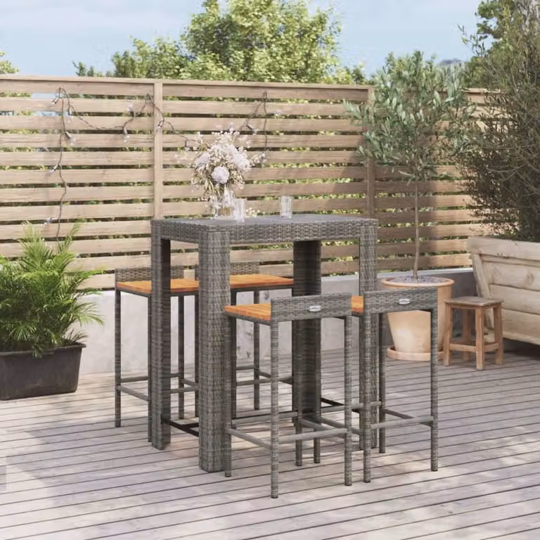 Set Bar da Giardino vidaXL in 5 Pezzi Grigio in Polyrattan e Legno di Acacia