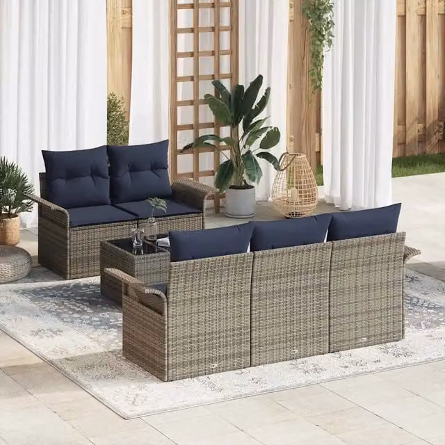Set Divano da Giardino 6 pz Grigio polyrattan 3345245