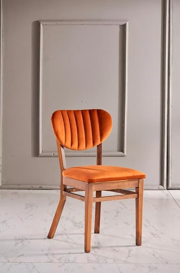 Design Hochwertig Holz Orange Lehn Stuhl Garnitur Esszimmer Polster Luxus Stuhl