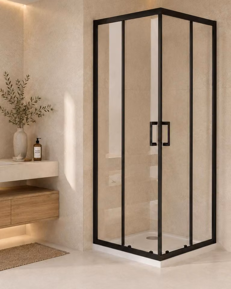 Box doccia 80x100 Nuvola Slim scorrevole 6 mm trasparente nero H 190