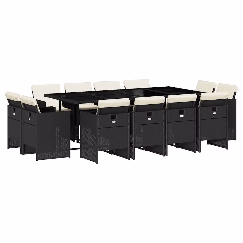 Set da pranzo da giardino vidaXL in polyrattan nero con cuscini e tavolo in vetro per 13 persone – 2