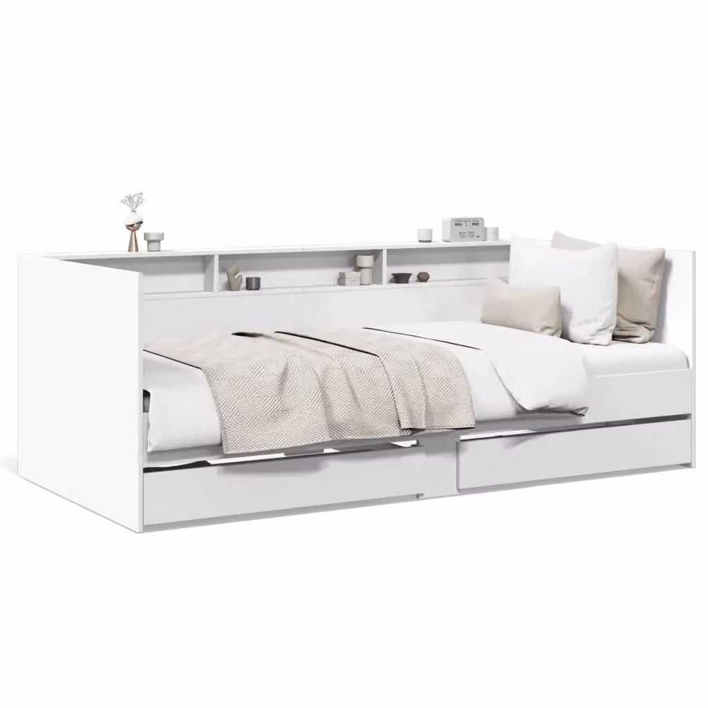 Divano Letto con Cassetti vidaXL Bianco in Tessuto e Legno L/P/H: 200 x 90 x 73 cm – 2