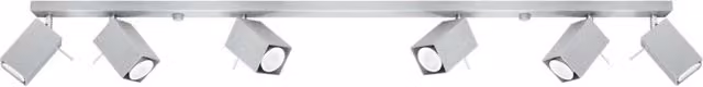 Plafoniera Pure Lume BRAVEA a barra in metallo grigio cromo con 6 faretti GU10 regolabili e dimmerabili, L: 120 cm, P: 240 cm, H: 15 cm