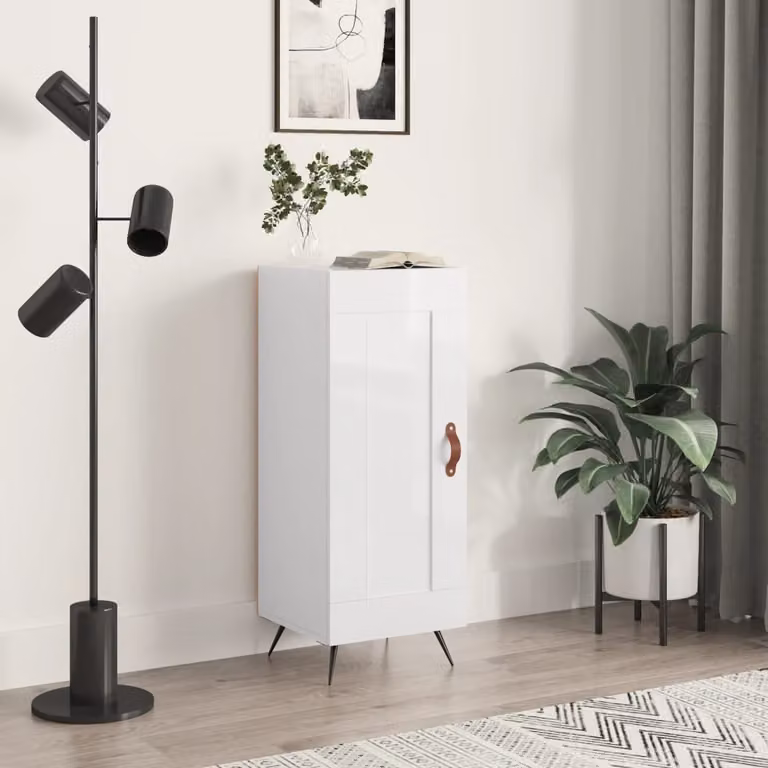 Credenza moderna vidaXL in legno multistrato e MDF bianco lucido L/P/H: 34,5 x 34 x 90 cm