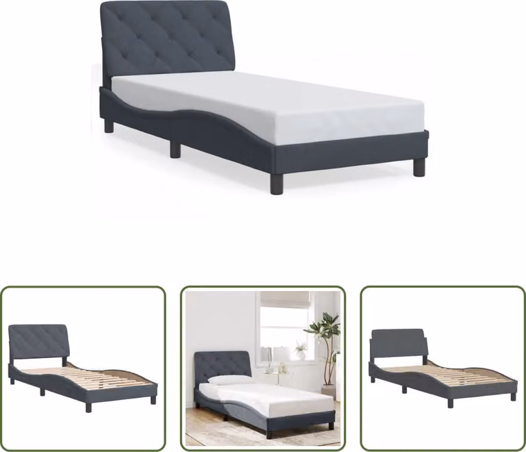 The Living Store Struttura letto con testiera grigio scuro 80x200 cm in velluto