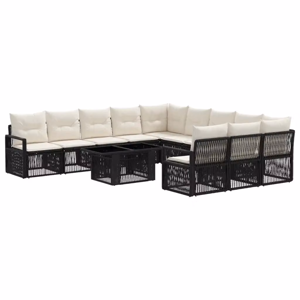 Set Divano da Giardino a Forma di U con Tavolino vidaXL in Polyrattan, Nero e Bianco con Cuscini Inclusi – 2