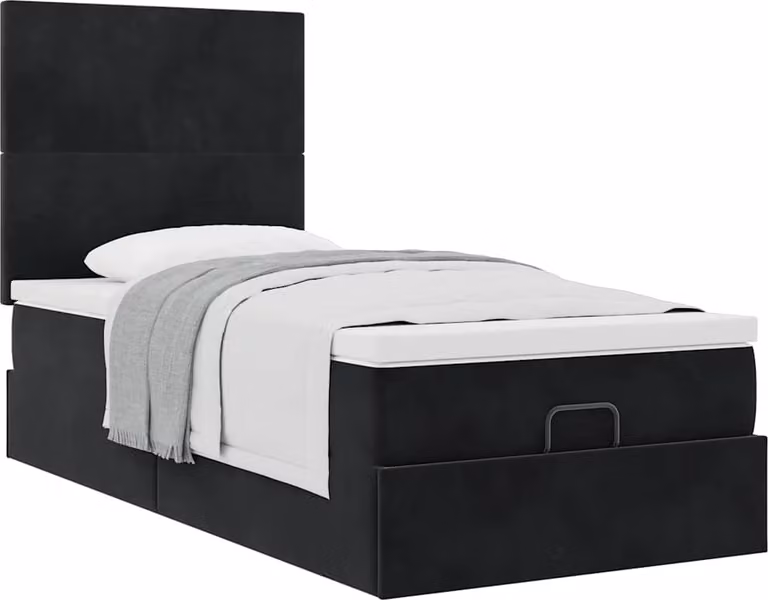 Struttura Letto Pouf con Materassi Nero 80x200 cm in Velluto