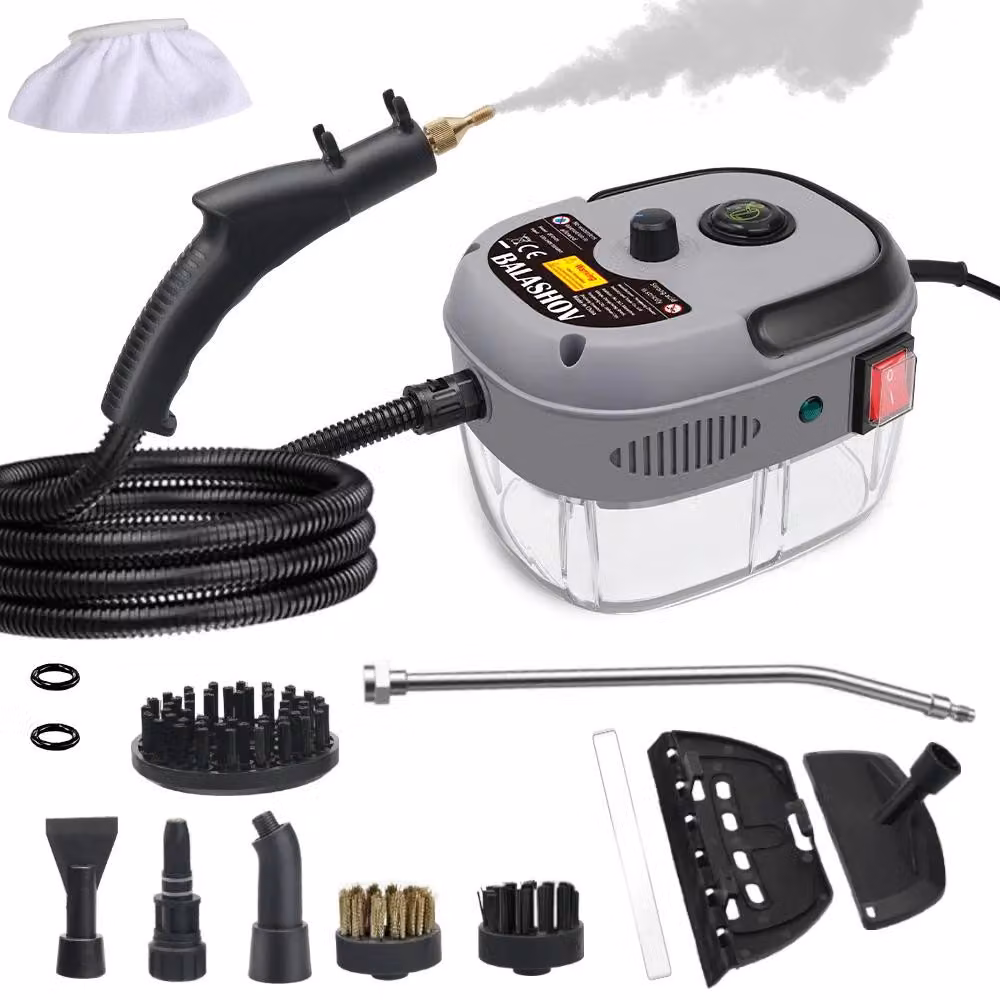 Pulitore a vapore portatile - Pulitore a vapore manuale, spina EU, 220V - 1500W, vapore ad alta pressione - Ideale per condizionatori, cappe aspiranti, auto e uso domestico - Colore: grigio