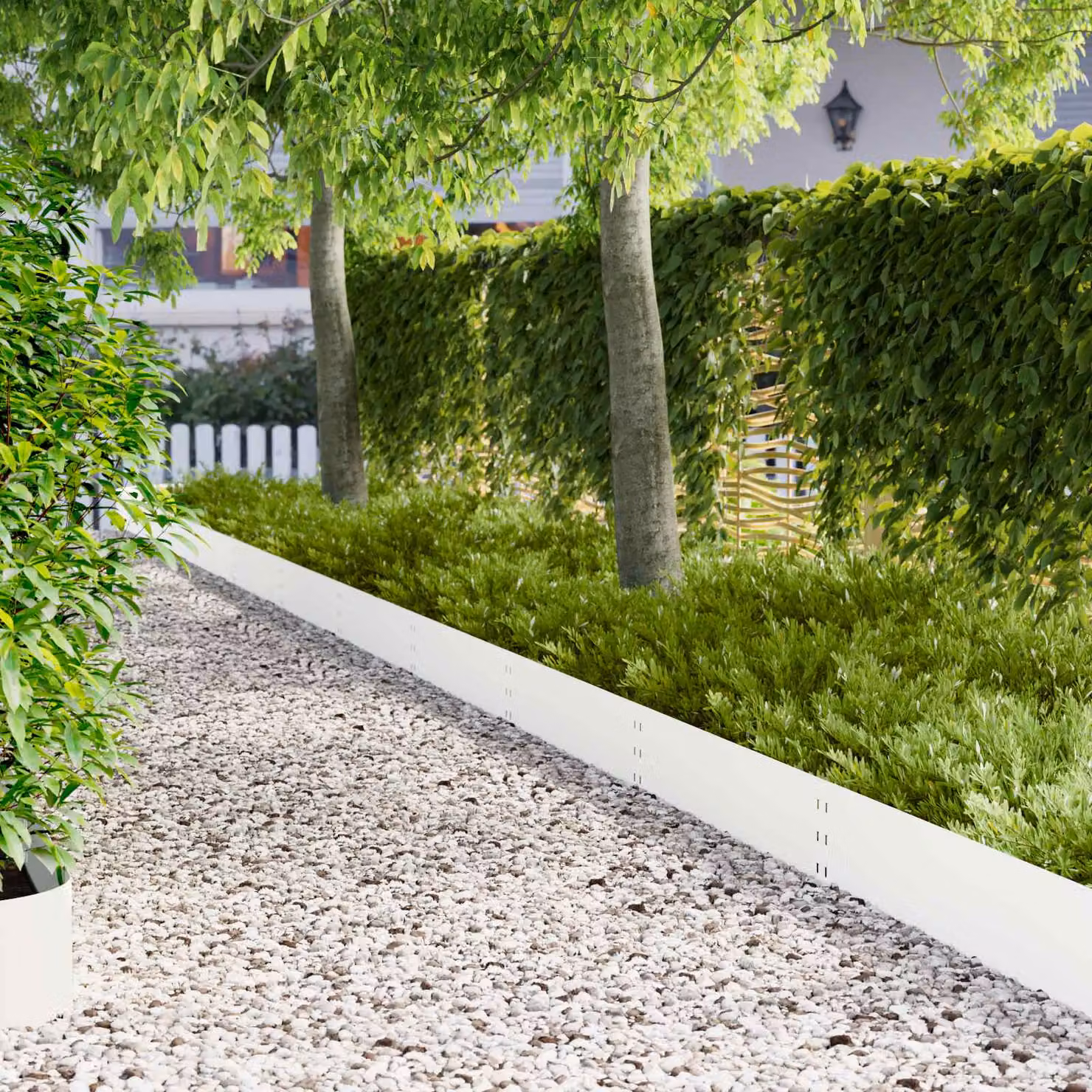 Set di 30 bordure per prato vidaXL in acciaio bianco, 100 x 25 cm