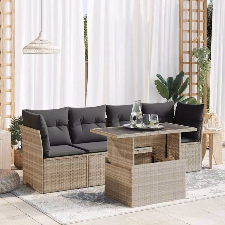 Set Divano da Giardino a L vidaXL con Cuscini e Tavolino, Colore Grigio