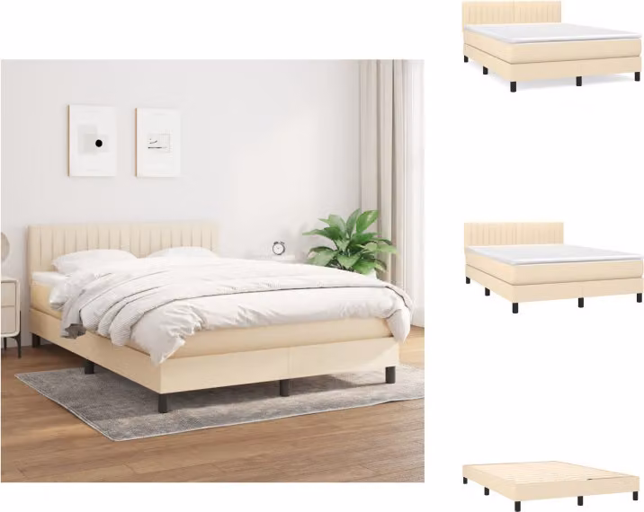 vidaXL Letto a molle con materasso crema 140x190 cm in tessuto - Letti e strutture letto
