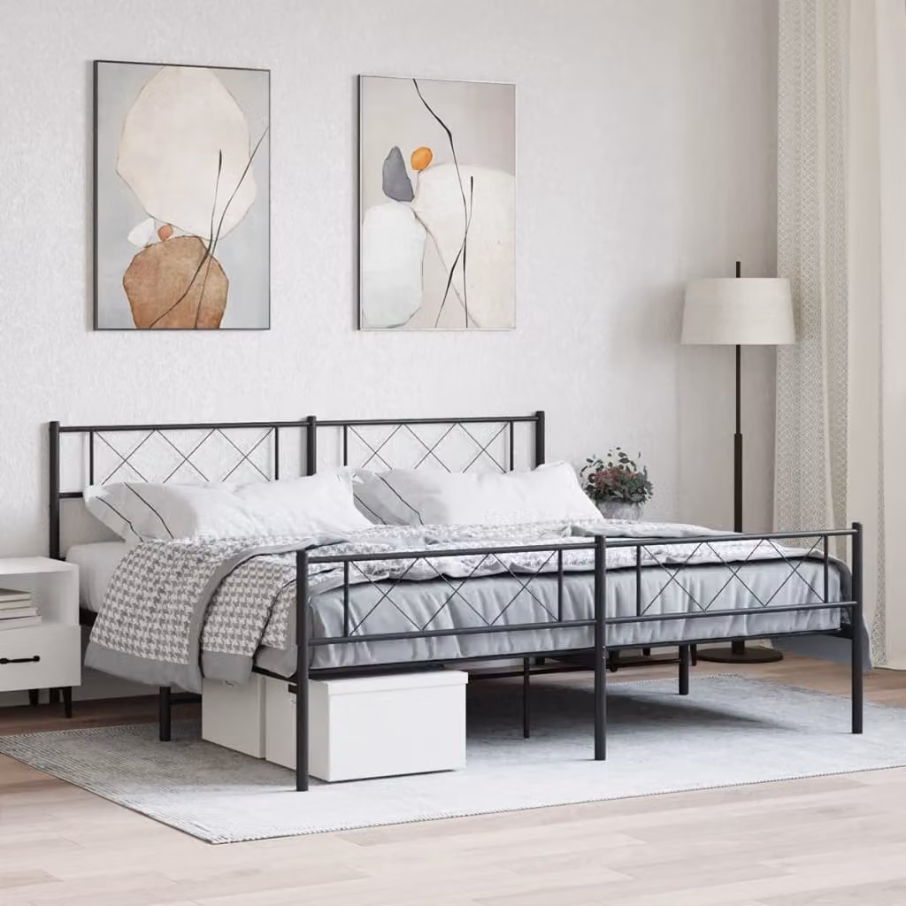 vidaXL Giroletto in metallo nero con pediera e doghe fisse L/P: 180 x 200 cm