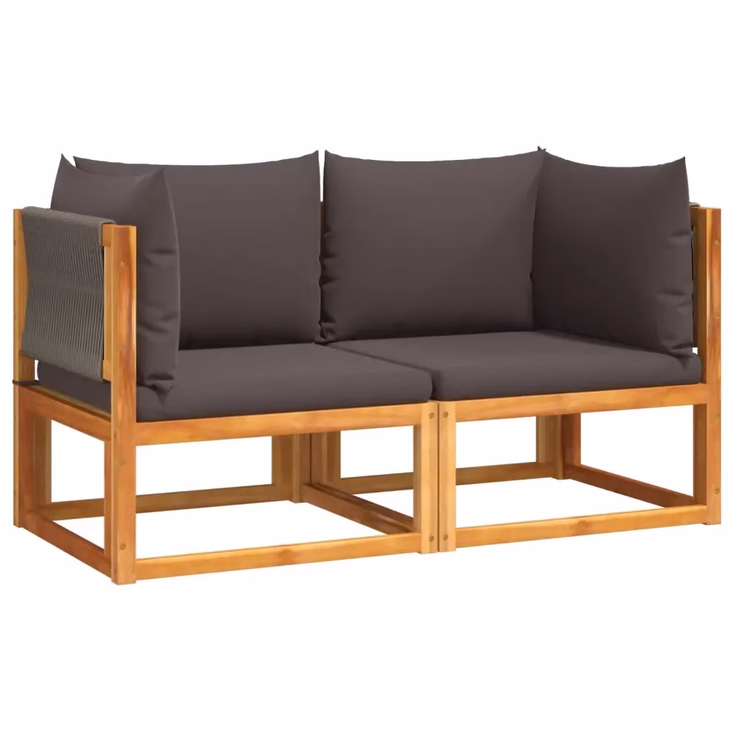 Set di 2 divani angolari da giardino vidaXL in legno di acacia con cuscini imbottiti grigi e marroni – 2