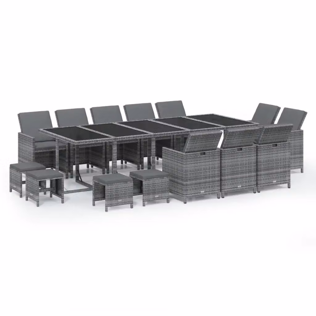 Set Pranzo da Giardino vidaXL in Polyrattan Grigio con 15 Pezzi e Cuscini – 2