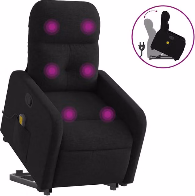 Poltrona Alzapersona Massaggiante | Sedia Relax Reclinabile Nera in Tessuto