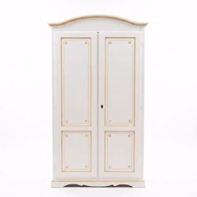 Armadio KIVIO in legno stile Shabby Chic con 2 ante battenti, colori bianco, antracite e decorazioni arancioni, L: 107 cm, P: 55 cm, H: 197 cm – 1