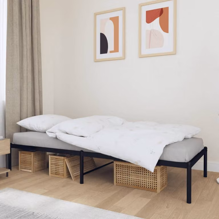 The Living Store Struttura letto in metallo nero 75x190 cm