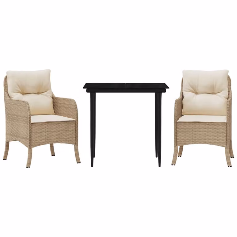 Set da Pranzo da Giardino 3 pz con Cuscini Beige in Polyrattan