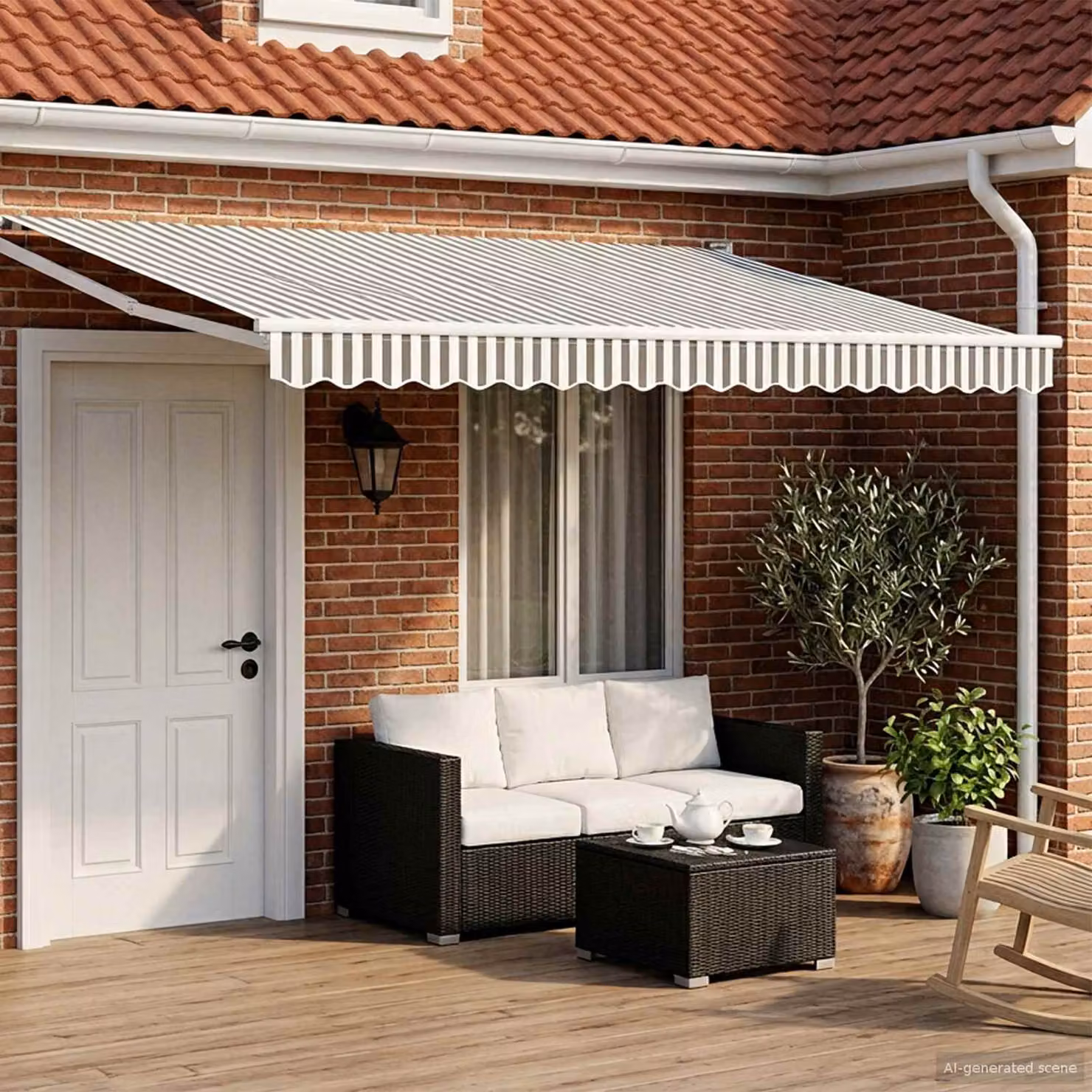 Tettuccio elettrico retrattile vidaXL in alluminio e poliestere, colore antracite e bianco, L: 4 m x P: 3 m