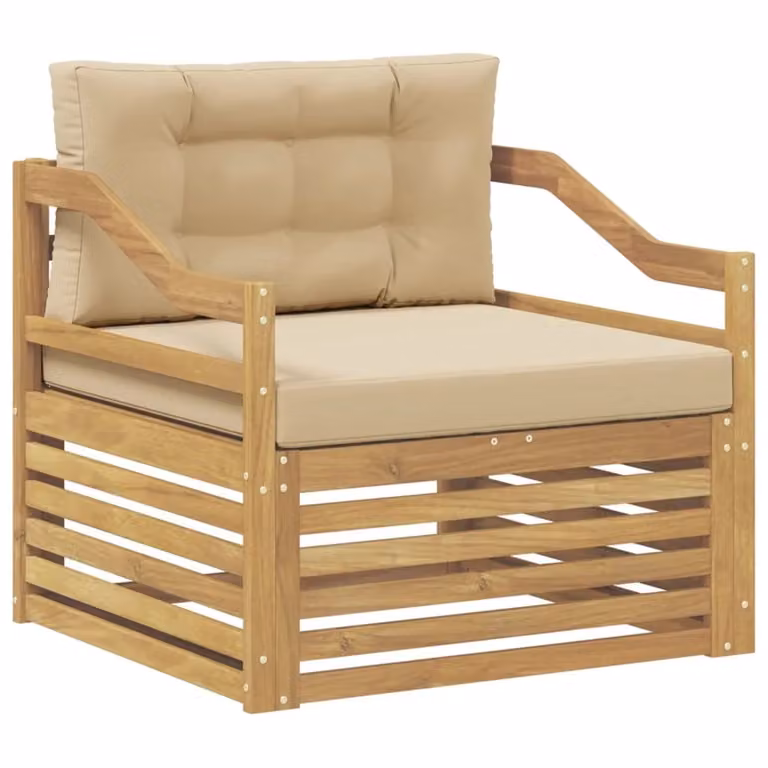 Divano da esterno moderno vidaXL in legno di acacia con imbottitura in tessuto Bianco e Beige