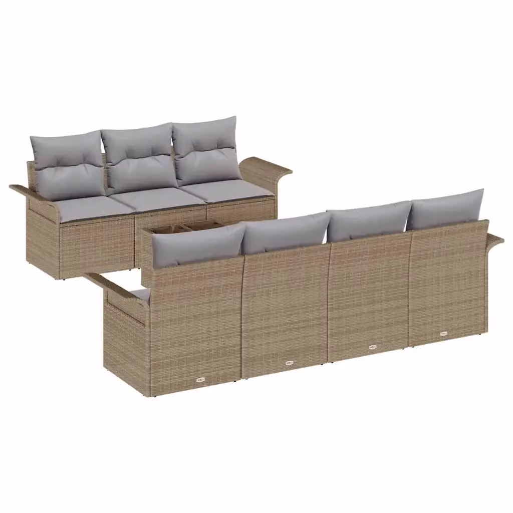 vidaXL Set Divano da Giardino a Forma di U con Tavolino da Caffè, 8 Pezzi, Beige e Grigio – 2