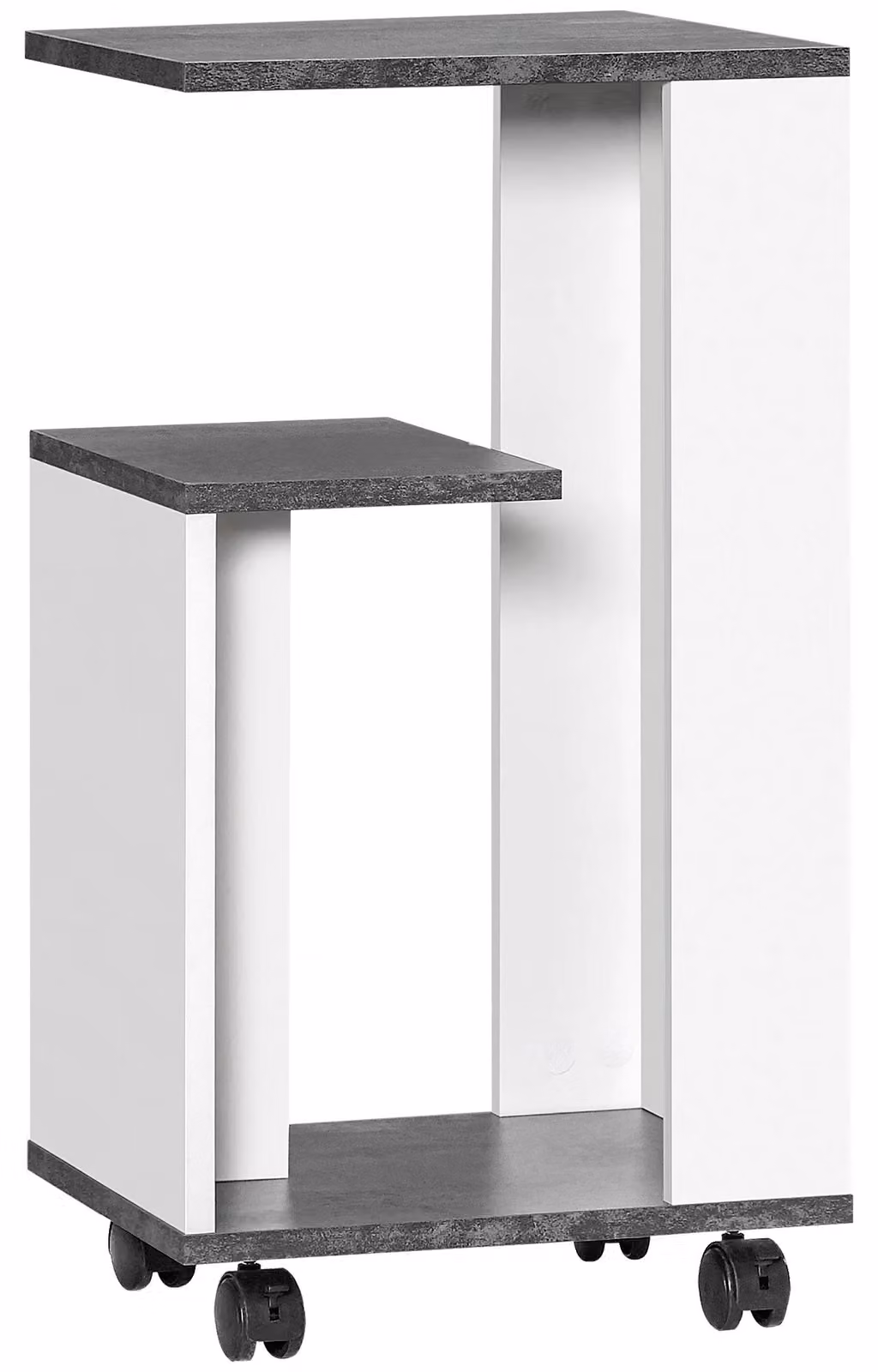 Tavolino laterale con ruote - Forme rettangolare - Struttura in legno - 3 ripiani - Design moderno - Grigio e bianco - 35 x 29,5 x 65,5 cm