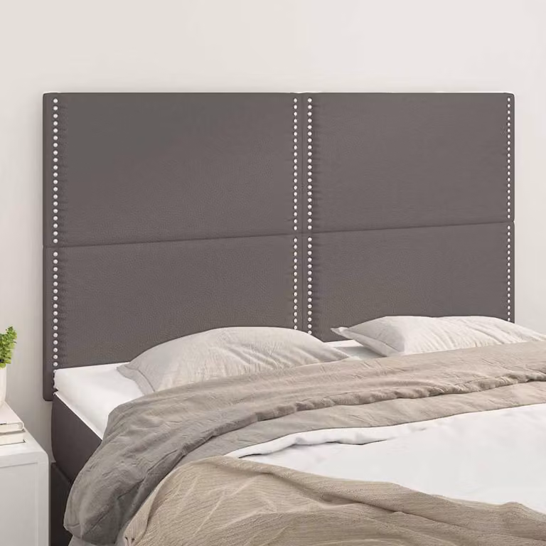 Testiera per letto vidaXL in similpelle grigia con pannello imbottito, L: 144 cm, P: 5 cm, H: 118-128 cm