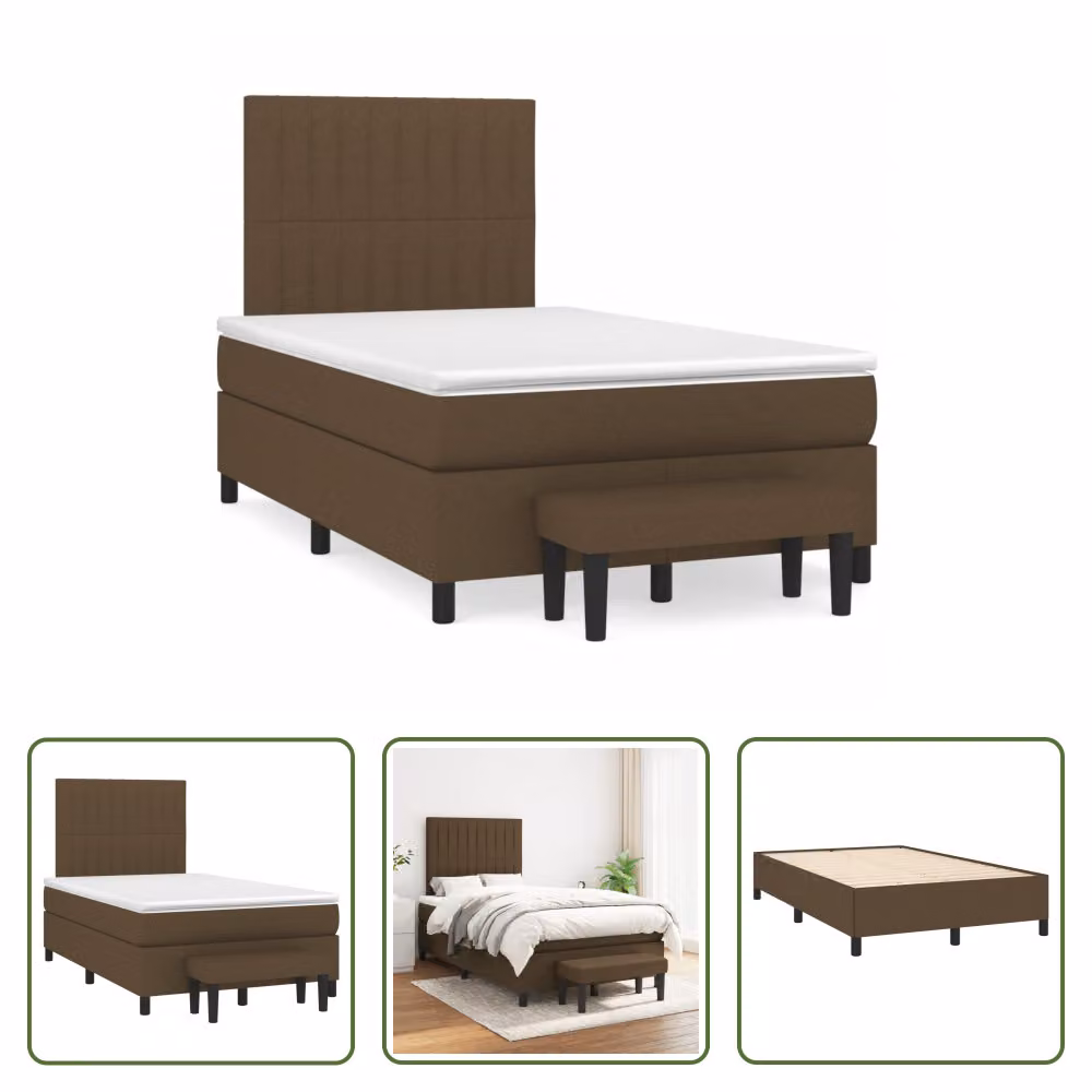 The Living Store Letto a molle con materasso marrone scuro 120x190 cm in tessuto