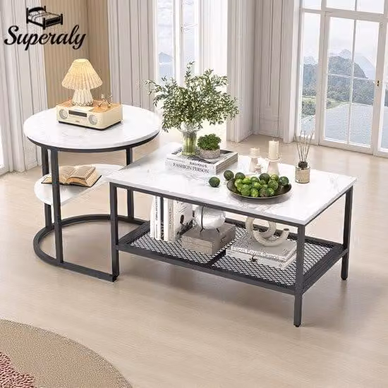 Set tavolino da salotto in metallo 2 in 1 con ripiano