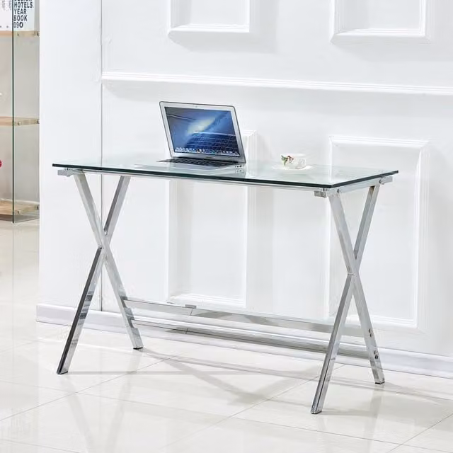 Scrivania in Vetro Temperato Trasparente ¨C Xylo ¨C Tavolino Computer con Bordi Arrotondati