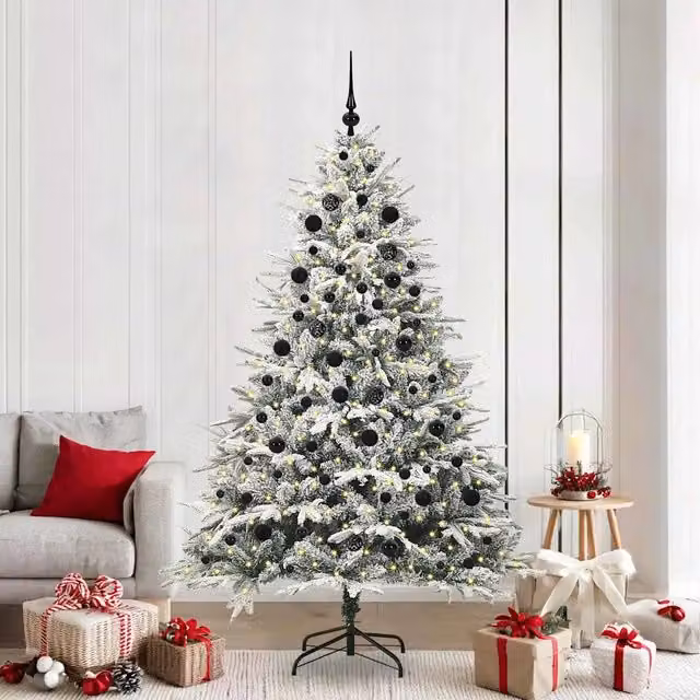 Albero di Natale Artificiale Pre-illuminato con LED a Luce Calda e Set di Palline vidaXL, Verde, Stile Moderno in PVC e Metallo – 1