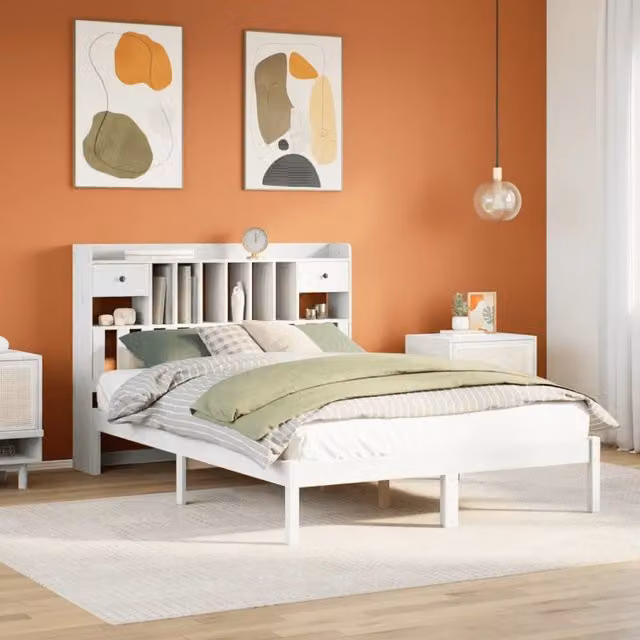 Letto Libreria senza Materasso Bianco 140x200 cm Legno di Pino 3321627