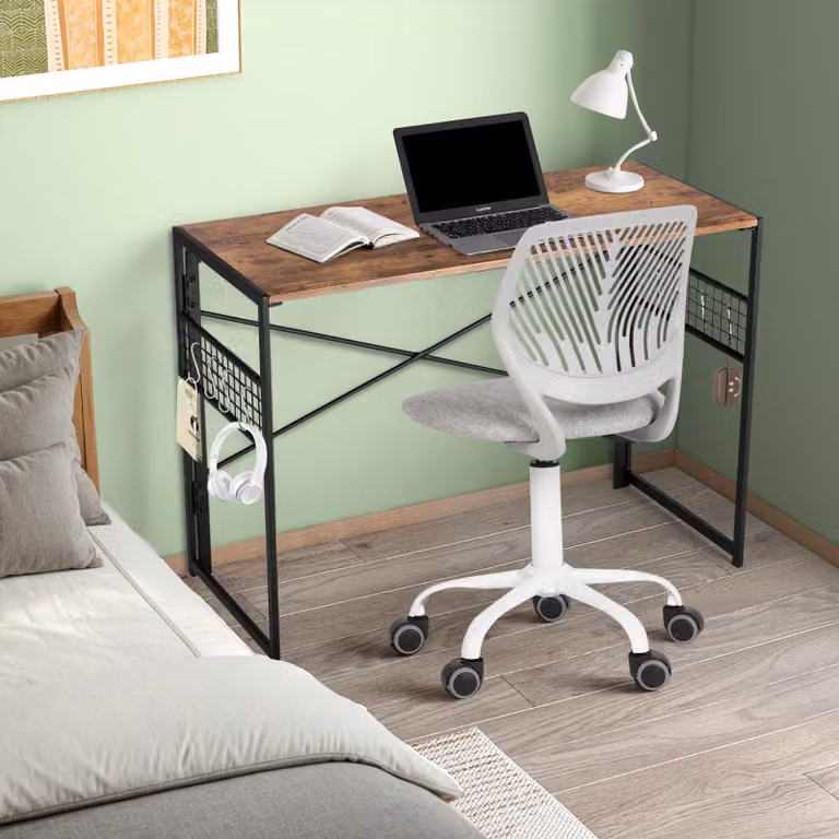 Scrivania pieghevole per bambini, marca FurnitureR, dimensioni 100x50 cm, con ganci e spazio contenitivo, salvaspazio