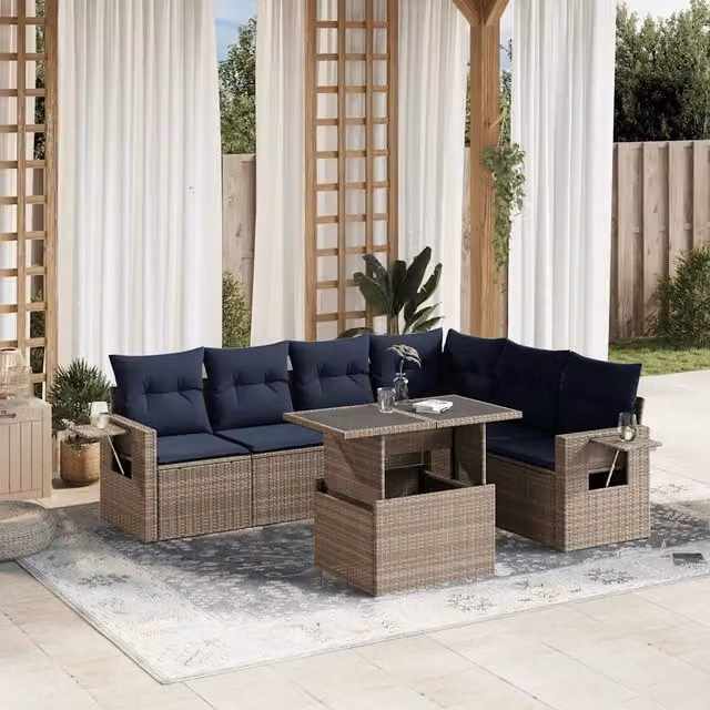 Set Divani da Giardino 7 pz con Cuscini Grigio in Polyrattan 3267931