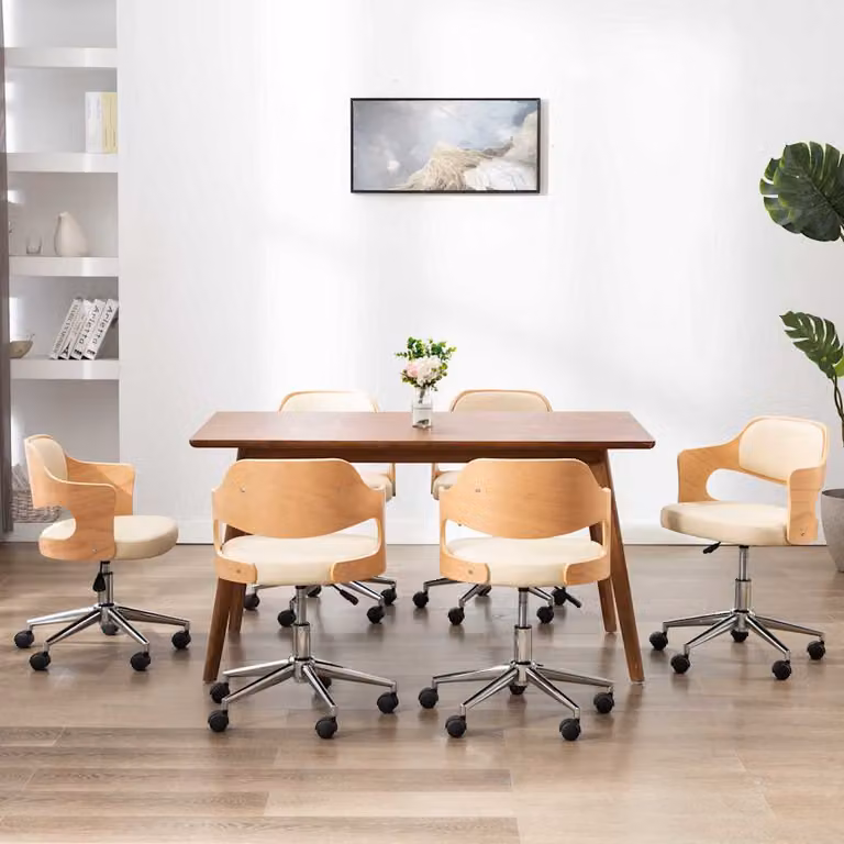 Set di 4 sedie da pranzo girevoli vidaXL in legno e similpelle beige con design moderno