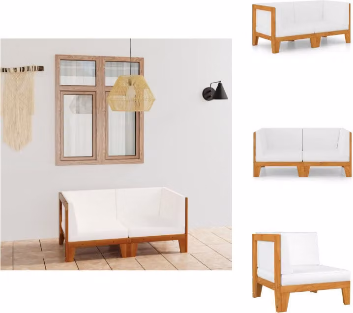 vidaXL Divano a 2 posti con cuscini bianchi crema in legno massiccio di acacia - Set di mobili da giardino
