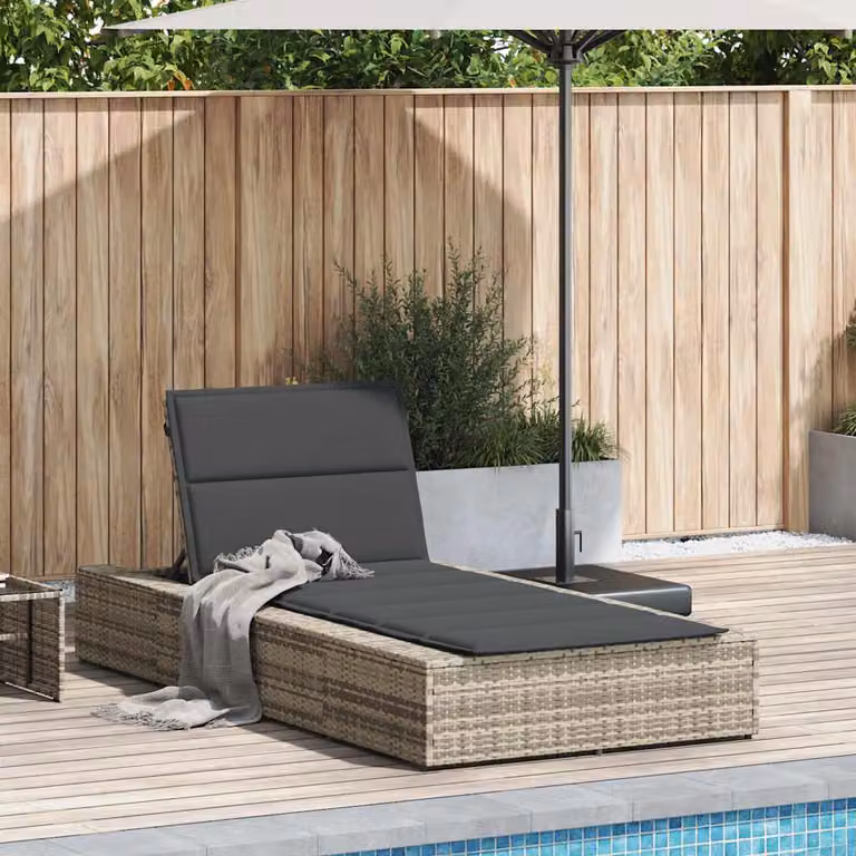 vidaXL Lettino con Cuscino Galleggiante Grigio Chiaro in Polyrattan