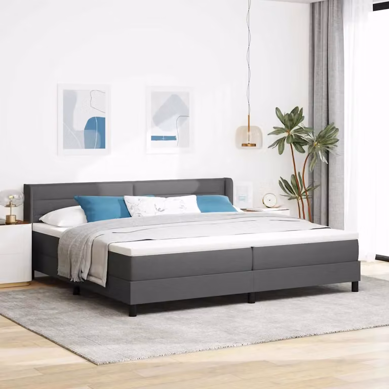 Letto a molle con testiera vidaXL in tessuto grigio, L/P/H: 200 x 200 x 203 cm
