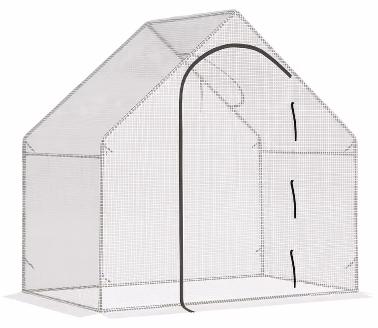 Serra a fogliame Moonbite, dimensioni 180 x 100 cm, ideale per coltivare pomodori, con porta e finestra, struttura in acciaio con rivestimento a polvere, cavi di ancoraggio inclusi, materiale: plastica, colore: bianco