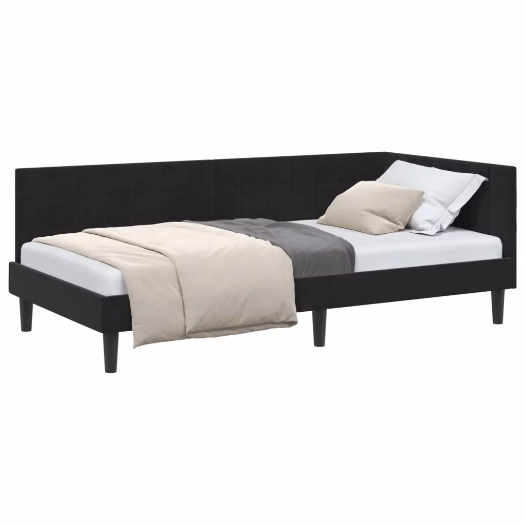Cornice del letto ad angolo vidaXL in velluto nero, L/P/H: 190 x 90 x 72 cm – 2