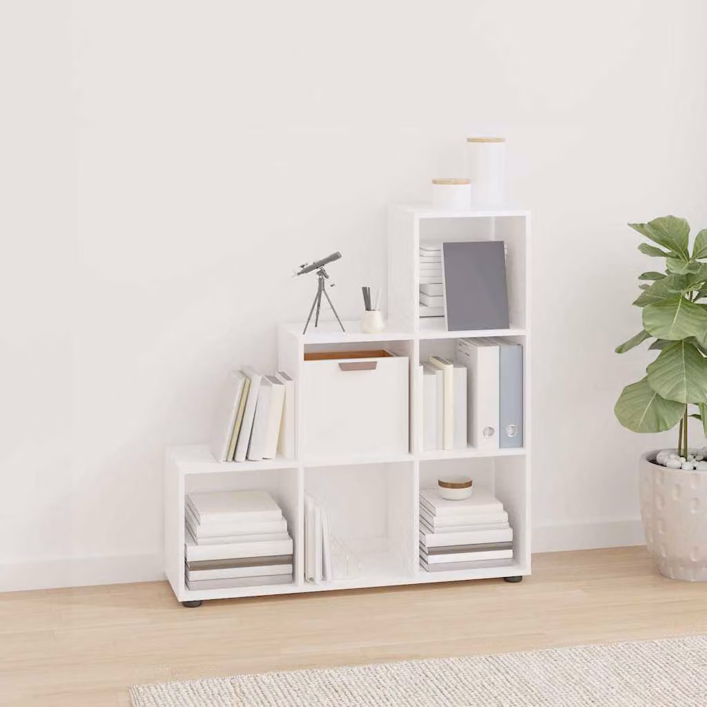 vidaXL Libreria a Scala Bianco Lucido in Legno Multistrato e MDF, Altezza: 107 cm