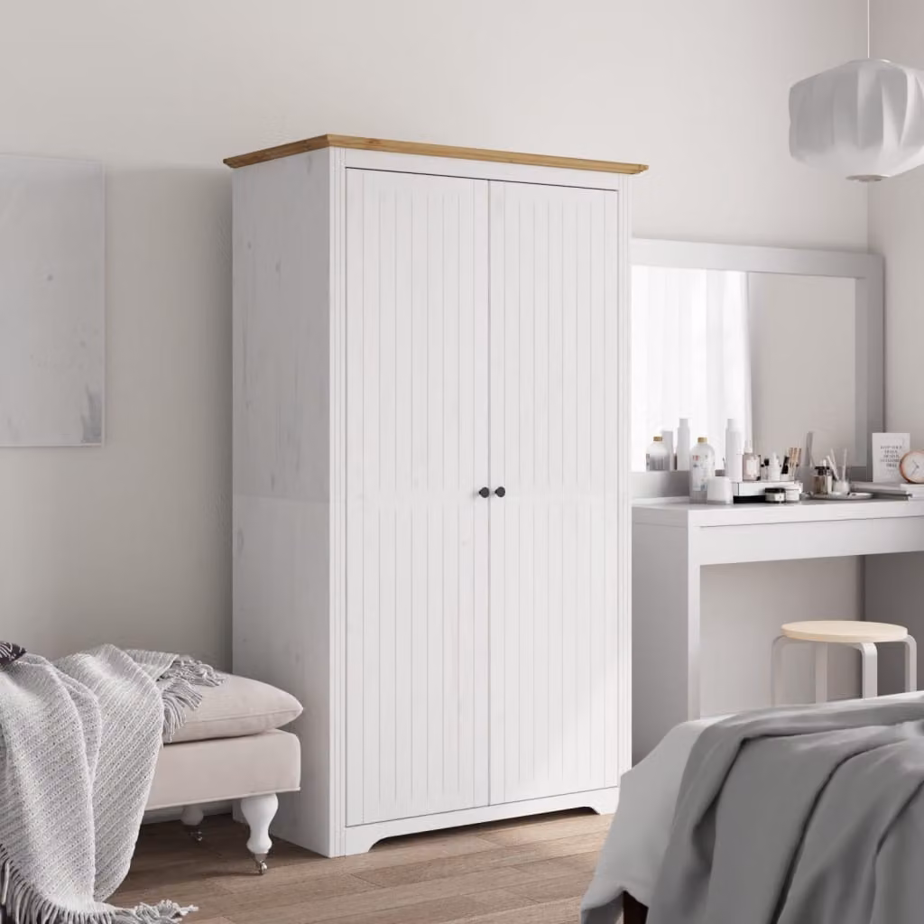 Armadio BODO vidaXL in legno massello di pino bianco, colore marrone e bianco, L: 99 cm, P: 53,5 cm, H: 173 cm