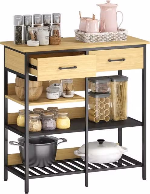 Credenza con 2 Cassetti e 3 Ripiani Aperti ¨C Xylo ¨C Legno Naturale 90x40x91 cm