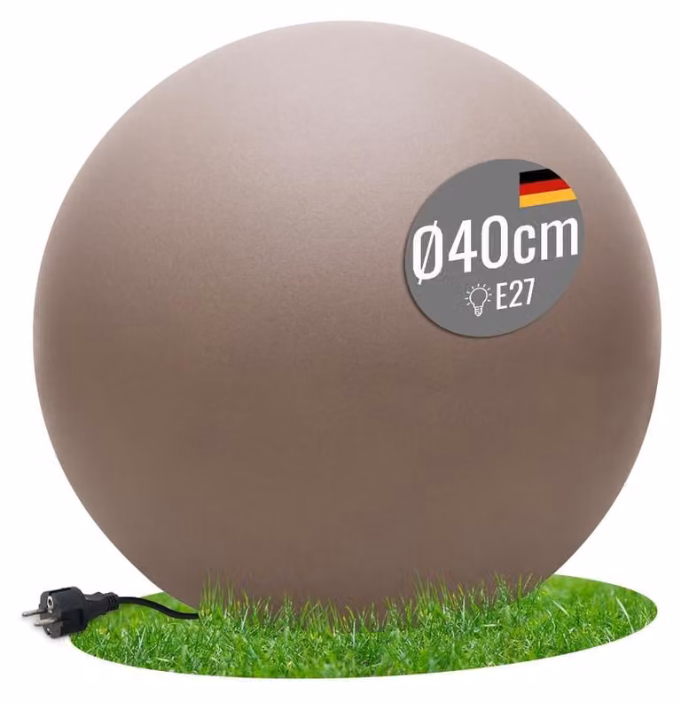 Lampada da terra Globe, diametro 40 cm, color tortora, con tecnologia LED, adatta per interni ed esterni