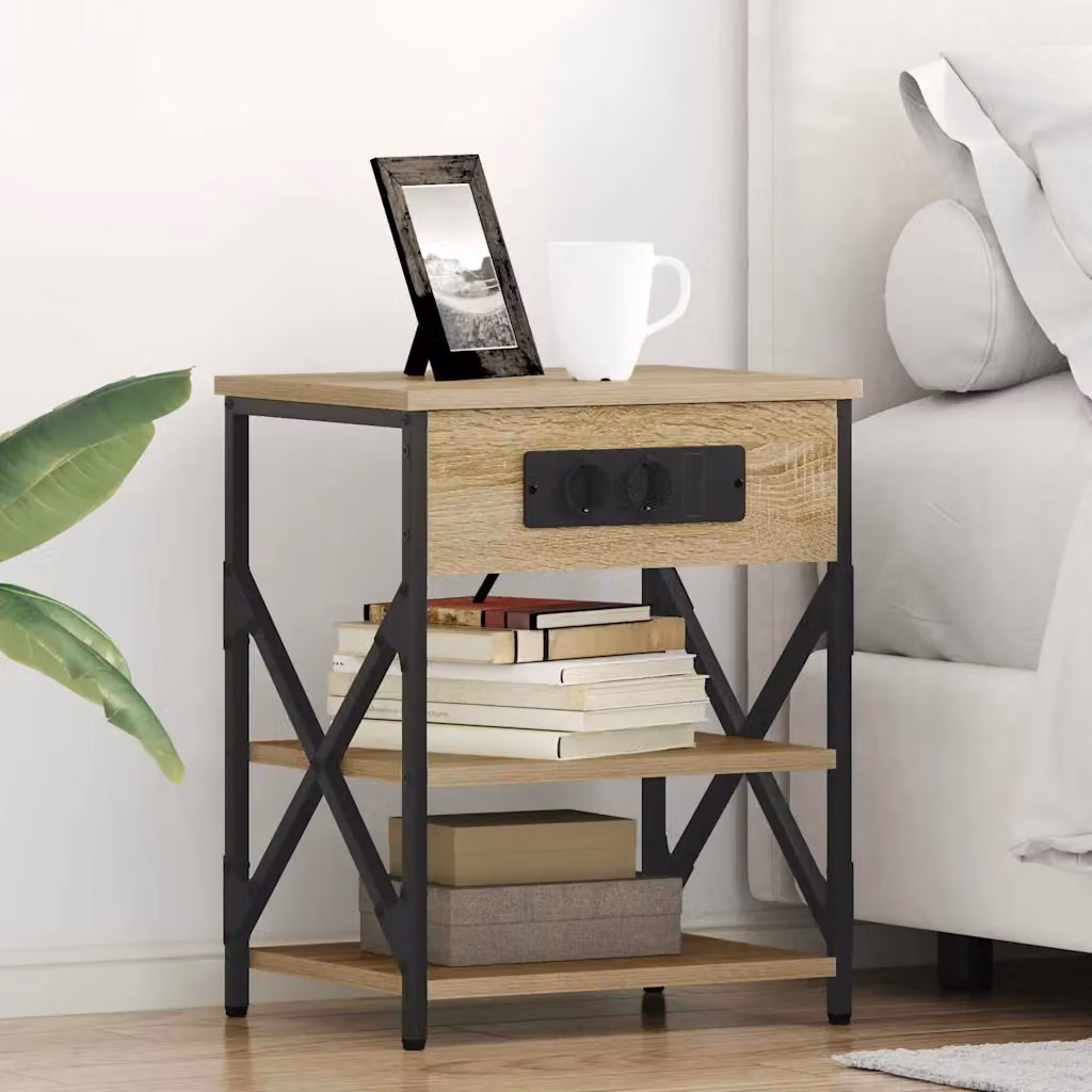 Set di 2 Armadi da Notte vidaXL in Rovere Sonoma, Stile Industrial, L 41 cm x P 31 cm x H 51 cm