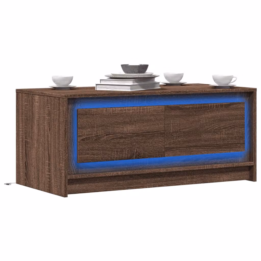 vidaXL Tavolino da Salotto Moderno in Rovere Marrone con Luci LED L 100 x P 50 x H 43,5 cm
